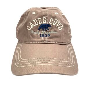 Cades Cove Great Smoky Mountains Bear Hat Adjustable Strap Brown Tennessee